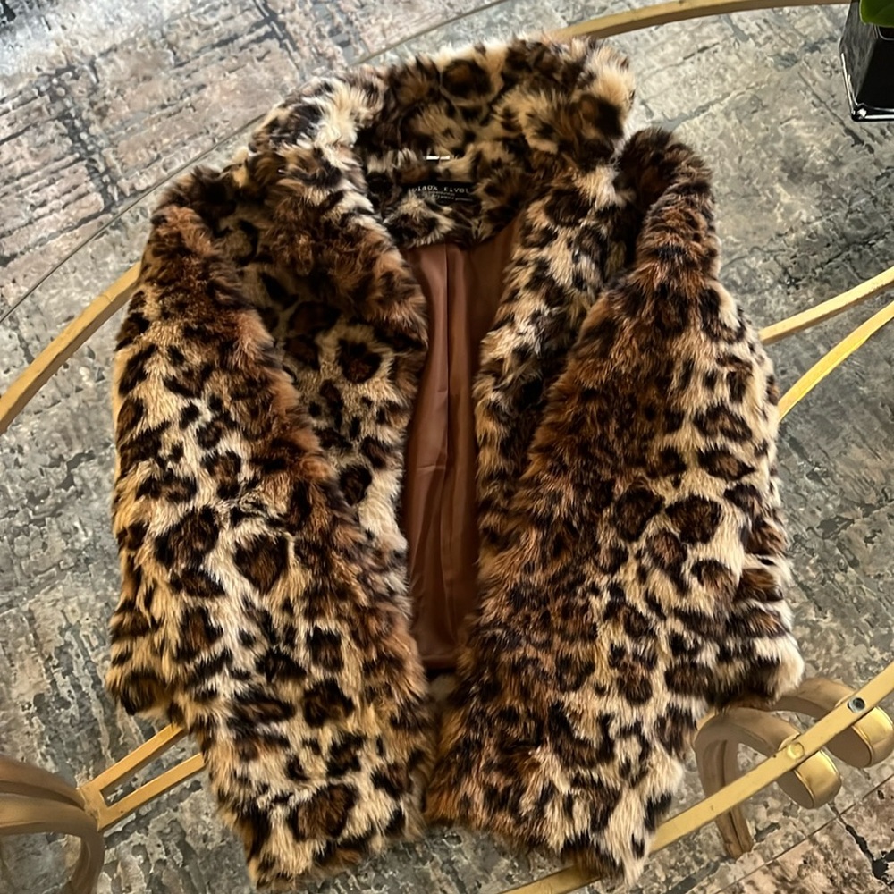 Women’s faux fur animal print coat